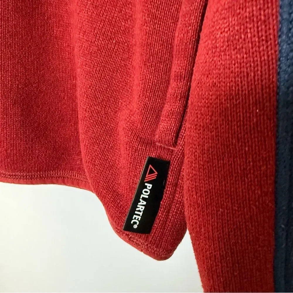 J Crew Nordic Polartec Sweater Men Sz L Red Navy 1/4 Zip Fleece Pullover Outdoor